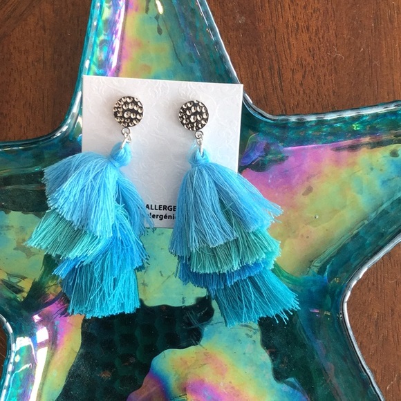 🌴NWT  Shades of Blue Tassel Lightweight Earrings - Picture 2 of 4